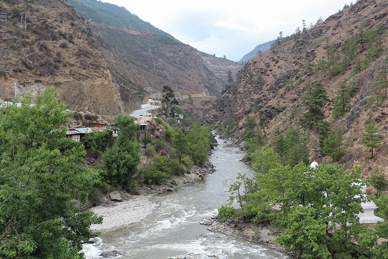 Paro Chhu river flowing through a Bhutanese valley