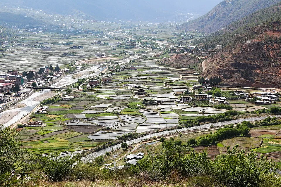 Terraced fields and countryside in Paro, Bhutan